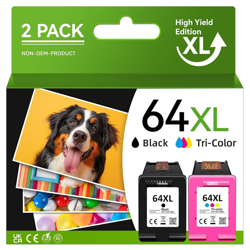 64XL Ink, High Yield 2-Pack (Black & Color) for Envy Photo/Tango Printers