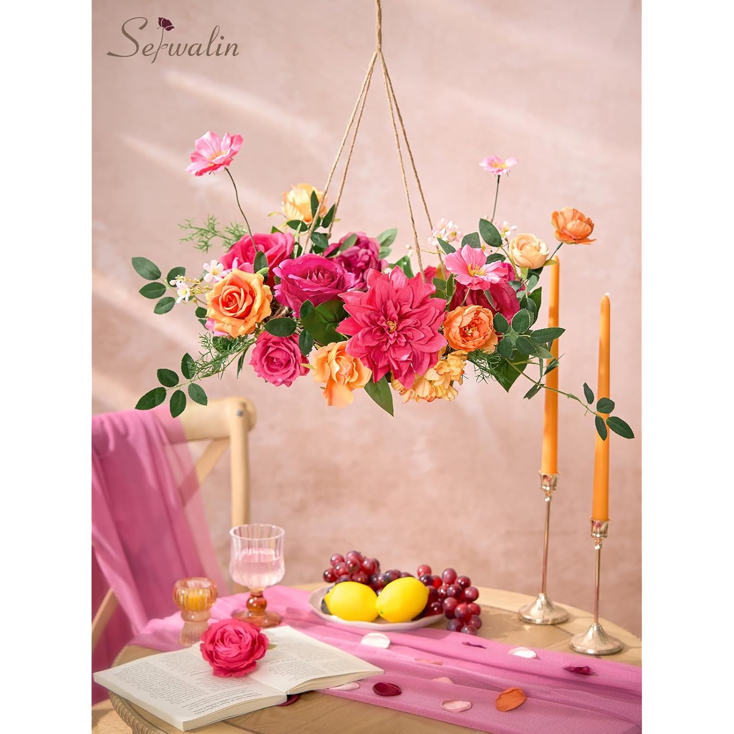 Artificial Hot Pink & Orange Flowers, Magenta Silk Fake Flowers, Autumn Faux Flowers For Wedding Bouquet, Table Centerpieces, Home Decor