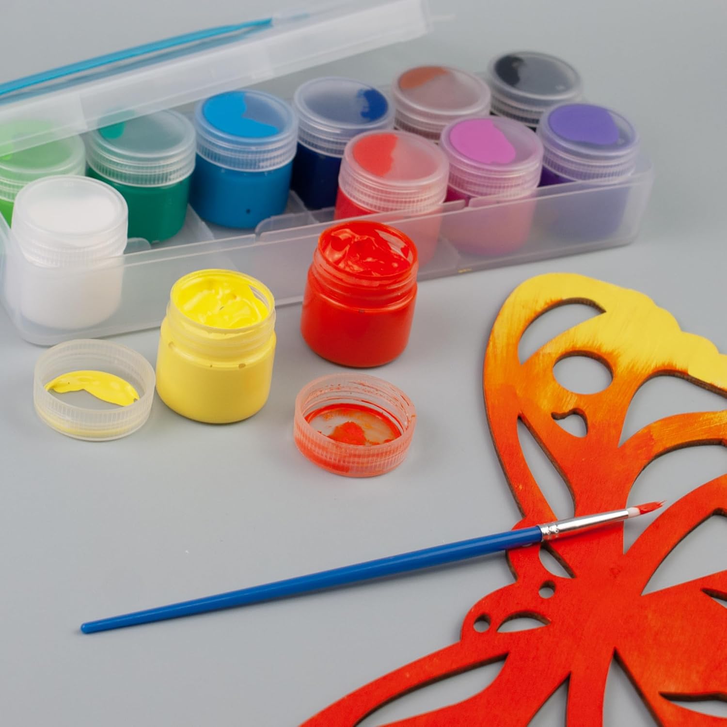 12 Colors Acrylic Paint Set With Clear Handling Case And Brush - Vibrant Non-Toxic Art Craft Painting Supplies For Artists Beginners - Ideal For Various Surfaces