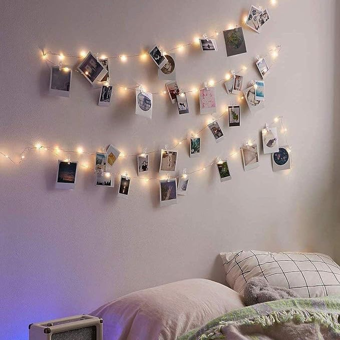17FT Photo Clip String Lights 50 LED Fairy Lights with 50 Clips for Hanging Pictures Warm White Photo String Lights for Bedroom Dorm Wedding Wall Decor