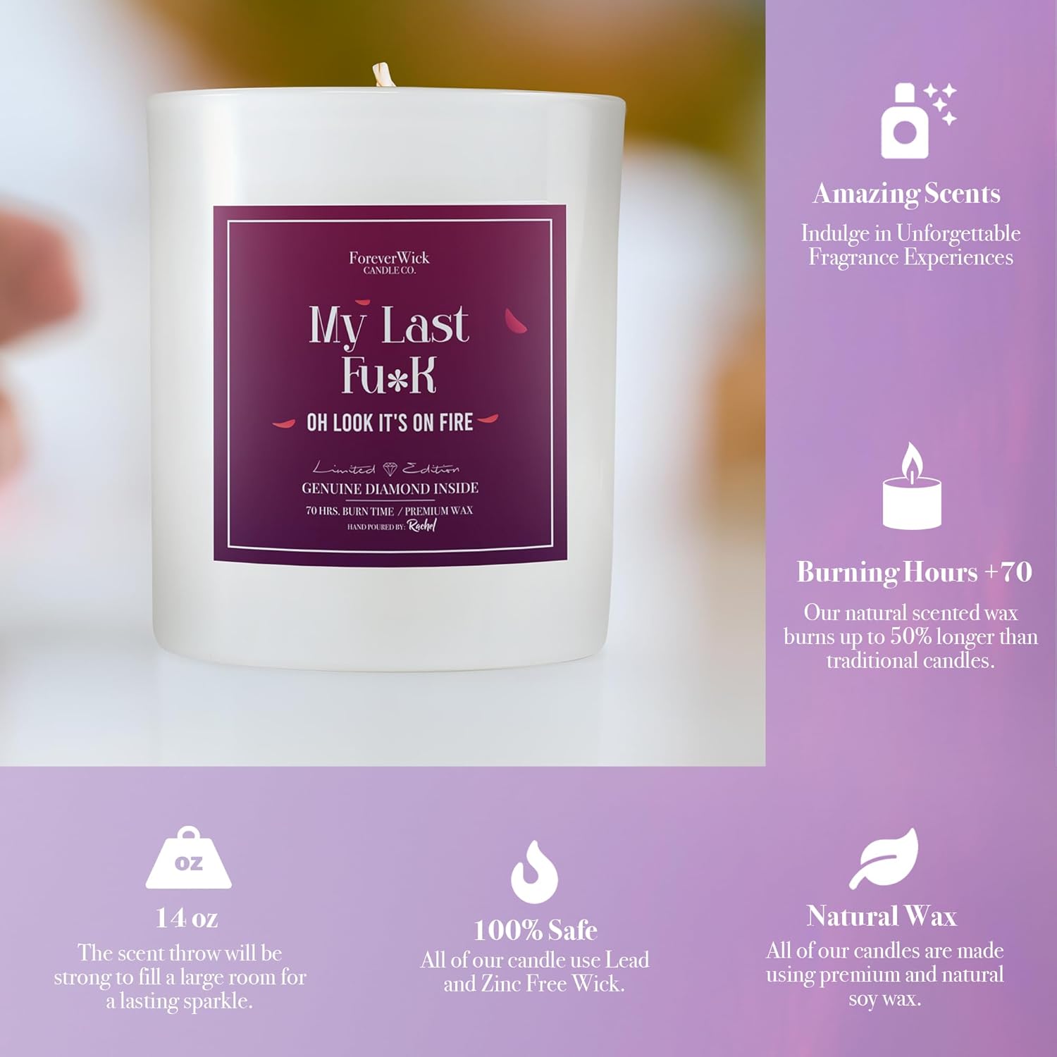 My Last Fvck Candle With Diamond Inside | S | Scented Soy Candles Gifts For Women Anniversary Candle Wax | Romance Candles All-Natural Organic Soy Candle 14Oz | 70H