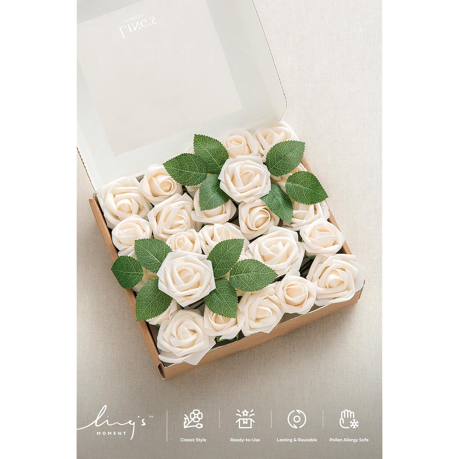 Artificial Wedding Flowers 1.5" Rose Buds And 2" Petite Roses 25Pcs Cream W/Stem For Diy Wedding Boutonniere Wrist Corsages Bouquets Centerpieces Arrangements