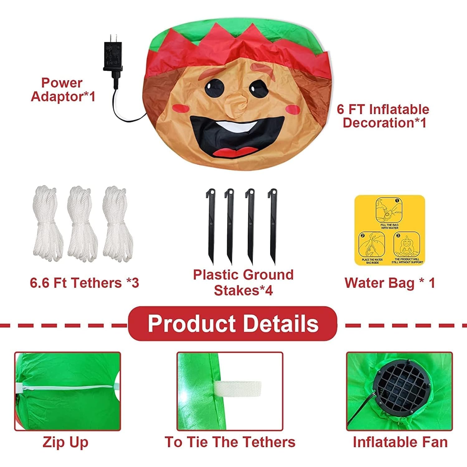6 Ft Height Christmas Inflatables Elf Christmas Decorations Outdoor With Built-In Led Lights, Blow Up Yard Christmas Dec