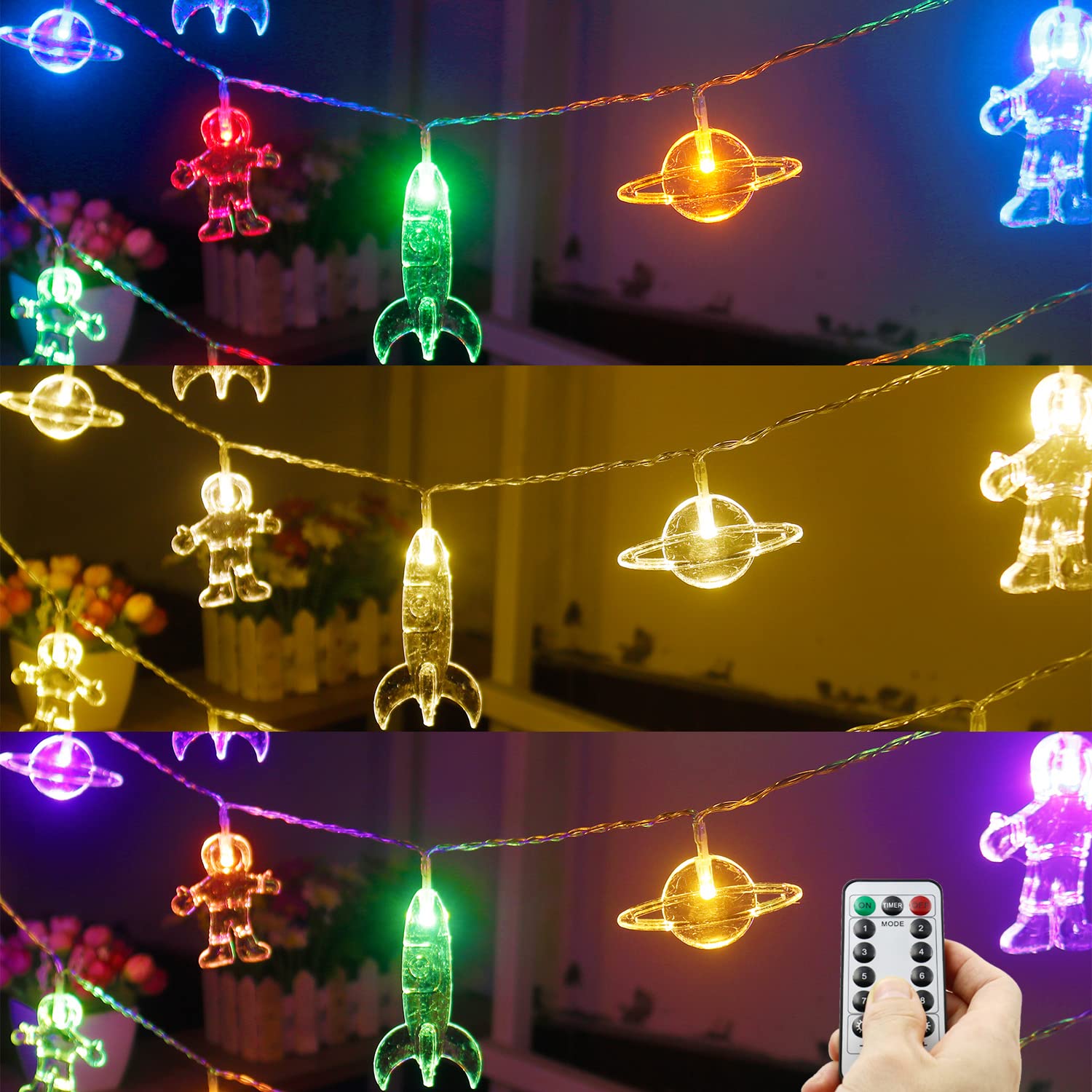Color Changing Lights For Kids Bedroom, Birthday Gifts For Kids, 11Ft 20Leds Tent Lights For Kids With Rocket Spaceship