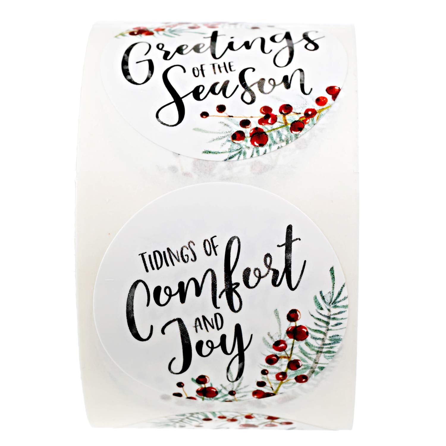 Holly Berry Holiday Stickers / 500 Greenery Greeting Card Envelope Seals / 6 Alternating Watercolor Christmas Sticker Designs / 1.5" Rustic Christmas Labels