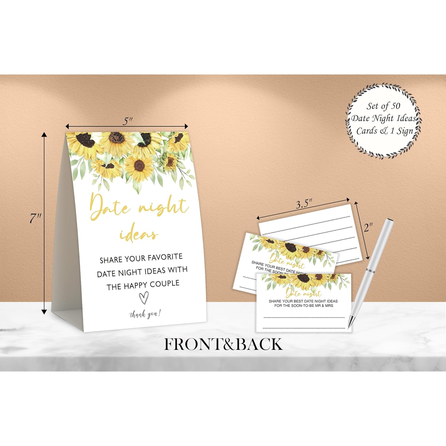 Sunflower Date Night Games,Date Night Ideas,Wedding Shower Game,Rustic Bridal Shower Decorations,Popular Bridal Shower Game,Set Including 1 Sign And 50 Date Night Ideas Cards-08