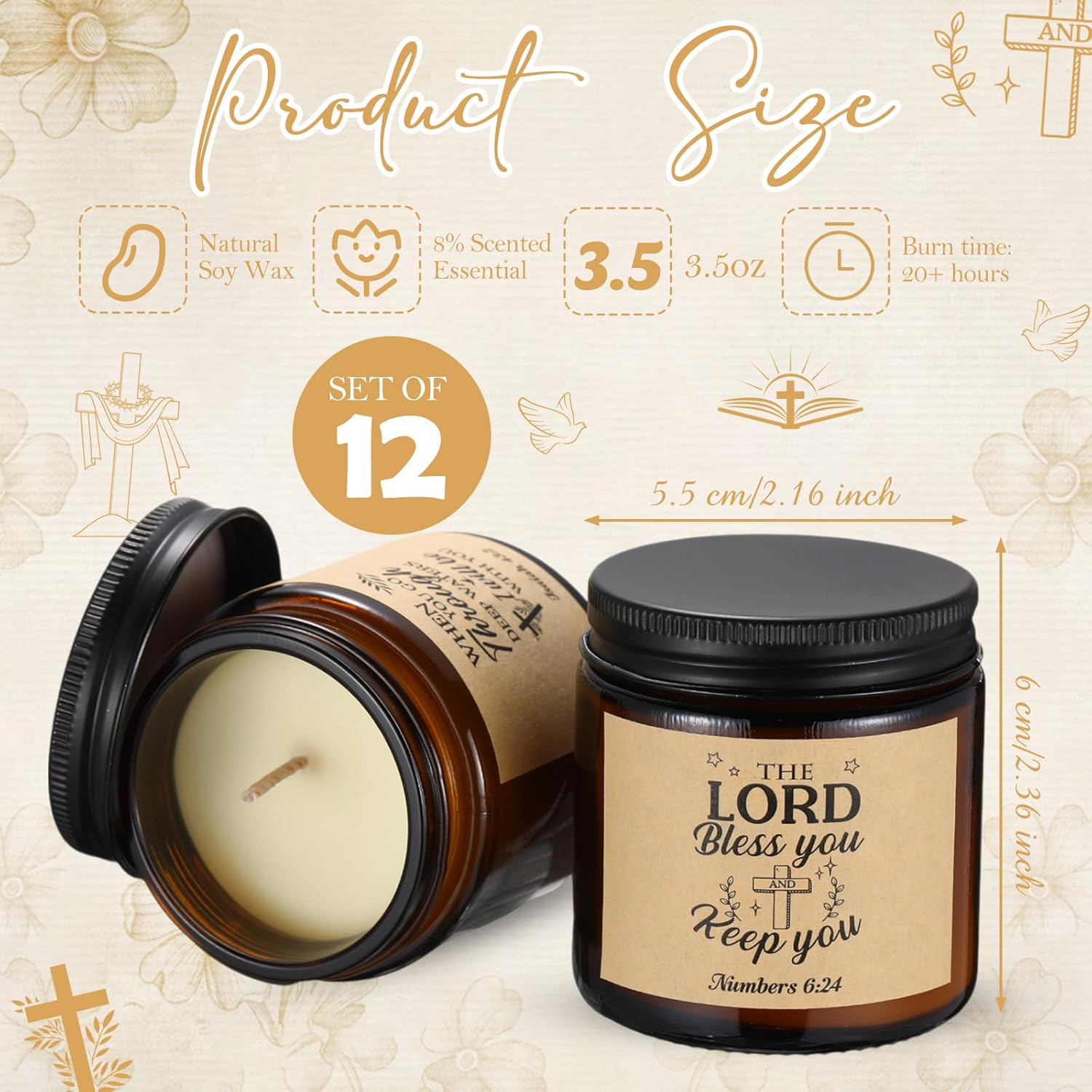 12 Pcs Christian Scented Candles Bulk 3.5 Oz Inspirational Christmas Gifts Bible Verse Candle For Women Coworkers Birthday Wedding Sunday School Church Appreciation Gifts(Brown)