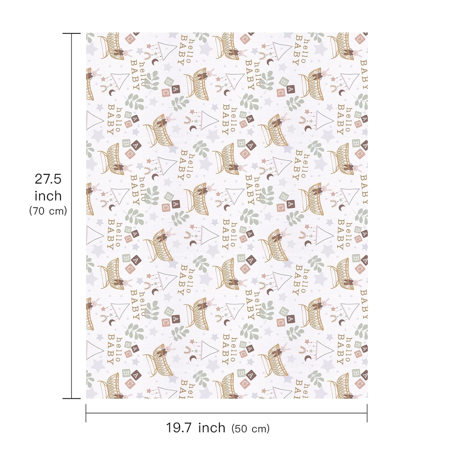 Baby Shower Wrapping Paper Sheet - 6 Sheets Hello Baby Design Folded Flat For Birthday, Party - 19.7 Inch X 27.5 Inch Per Sheet