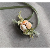 Rose Wedding Wrist Corsage And Boutonniere Set Party Prom Hand Ribbon Flower Suit Decor (Champagne)