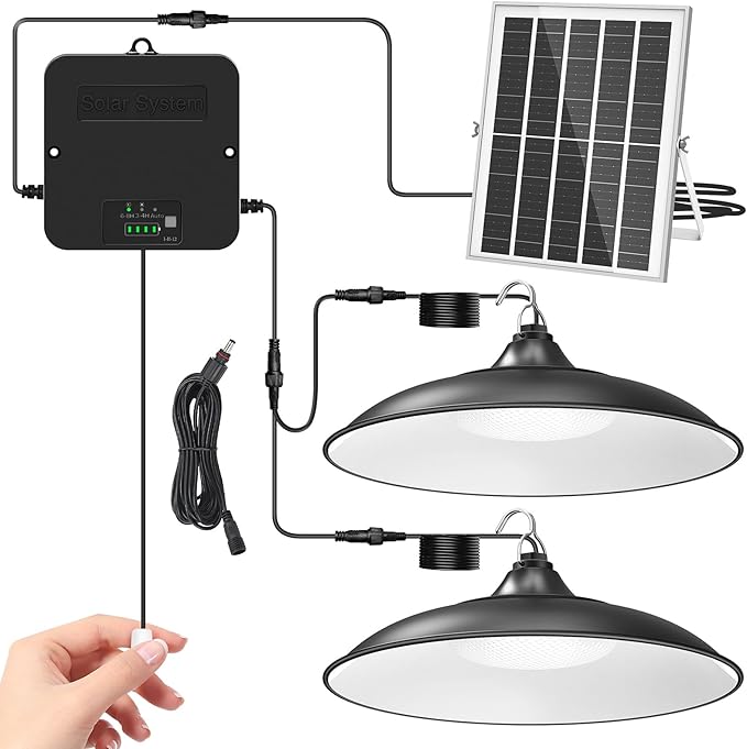 Solar Shed Light Dual Lamp 2000LM Indoor Outdoor Pendant Light with Pull String