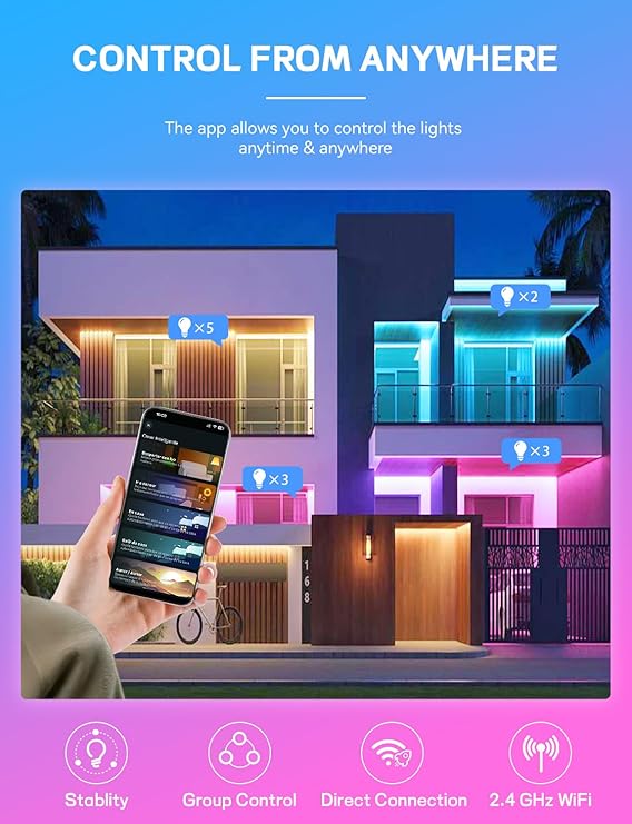 A19 Smart Light Bulbs 4 Pack WiFi Bluetooth RGB Color Changing LED Bulbs Alexa Google Compatible