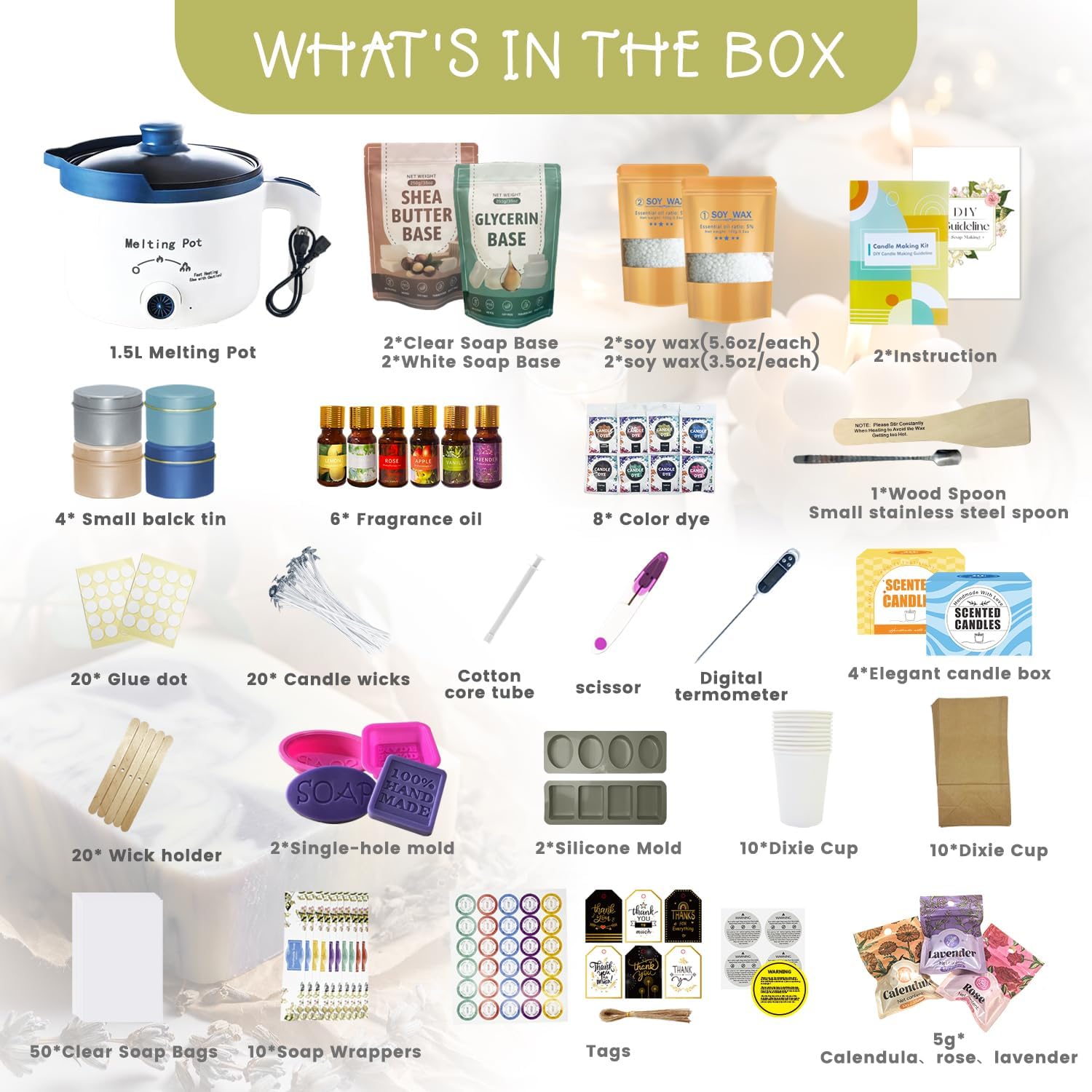 2-In-1 Candle & Soap Making Kit For Beginners, All In One Complete Diy Craft Kit To Make Handcrafted Soap Bars + Scented Candles With Melting Pot, Wax, Soap Base, Molds, Fragrance Oils And Dyes