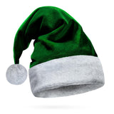 Dark Green Velvet Santa Hat - Gray Faux Fur, Soft Furry Wolf Trim - Luxury Christmas, Goth, Emerald, Deluxe Xmas Headwear - Adult, 1 Size