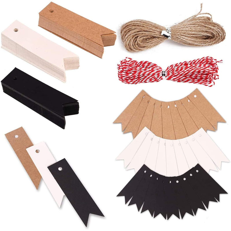 Kraft Gift Tags With String,150 Pcs Brown White And Black Paper Tags 7X2Cm Cra