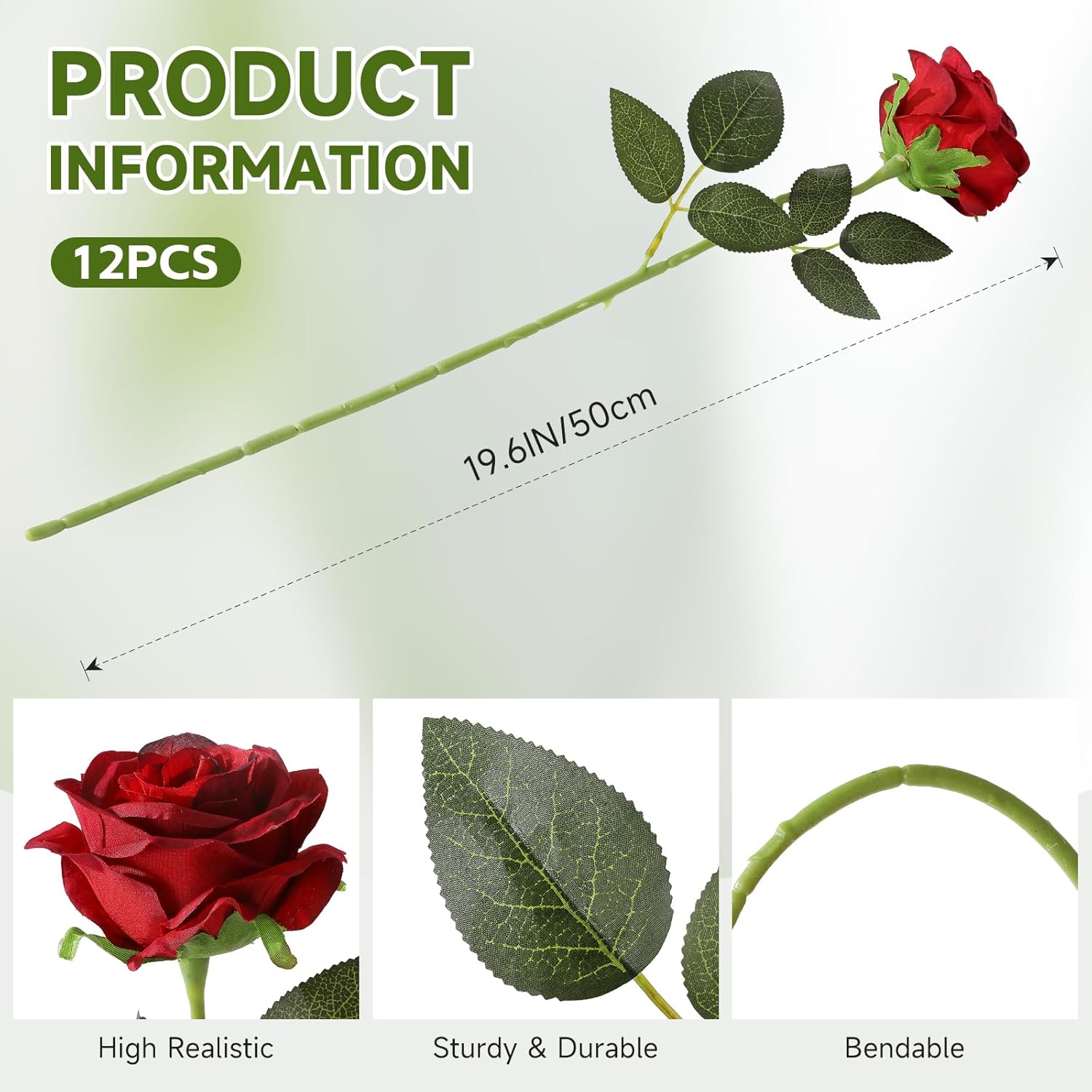 12Pcs Red Roses Artificial Flowers,Realistic Long Stem Fake Silk Roses Bouquet For Party Home Wedding Centerpiece Office Diy Decor?Burgundy?