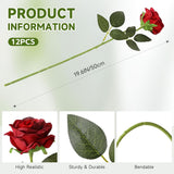 12Pcs Red Roses Artificial Flowers,Realistic Long Stem Fake Silk Roses Bouquet For Party Home Wedding Centerpiece Office Diy Decor?Burgundy?