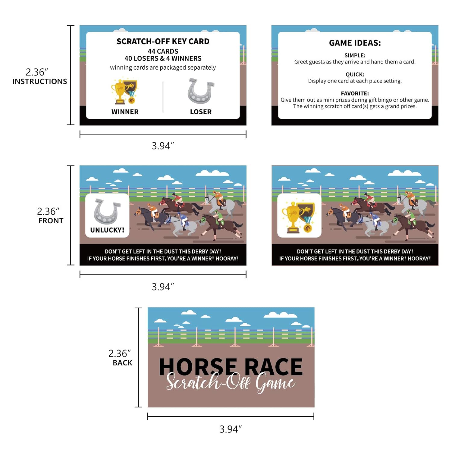 44Pcs Kentucky Horse Derby Scratch-Off Cards - Horse Racing Game Party Supplies Favors Decorations