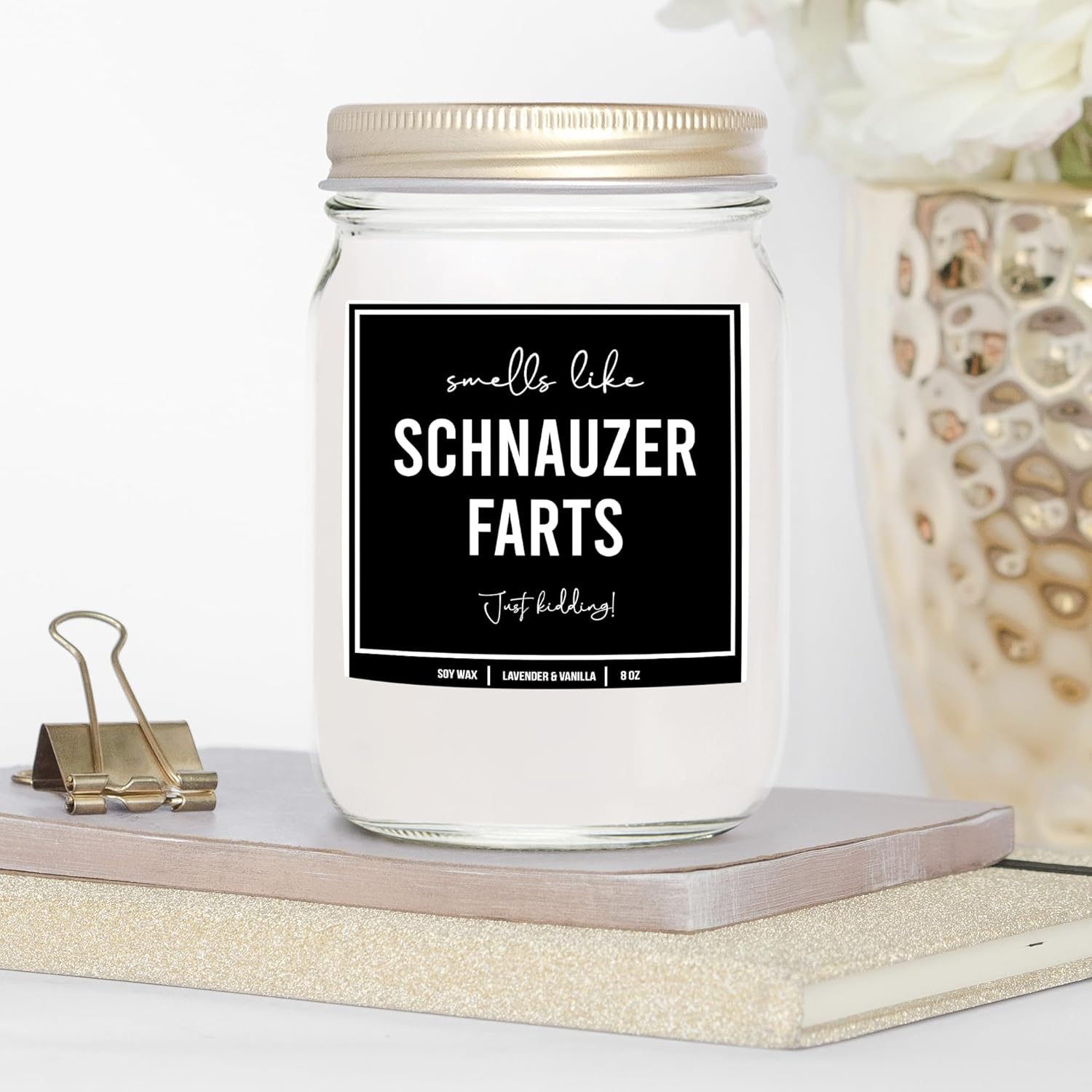 You Nique Schnauzer Lover - Dog Fart Candle 8Oz - White, Black Schnauzer Gifts For Women, Men - Schnauzer Mom & Dad Gifts, Schnauzer Decor, Ornament, Items (Lavender & Vanilla)