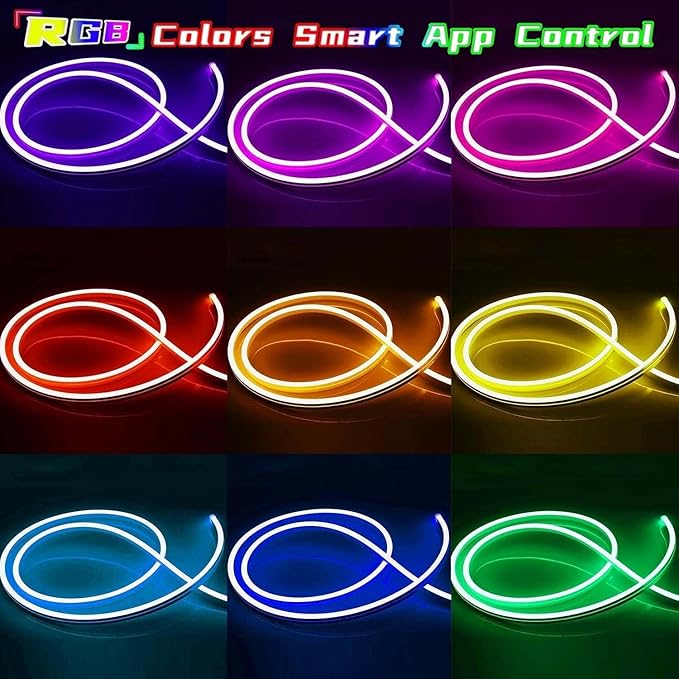 32.8ft RGB LED Neon Strip Lights App & Remote Control IP65 Waterproof Flexible Rope Lights 24V