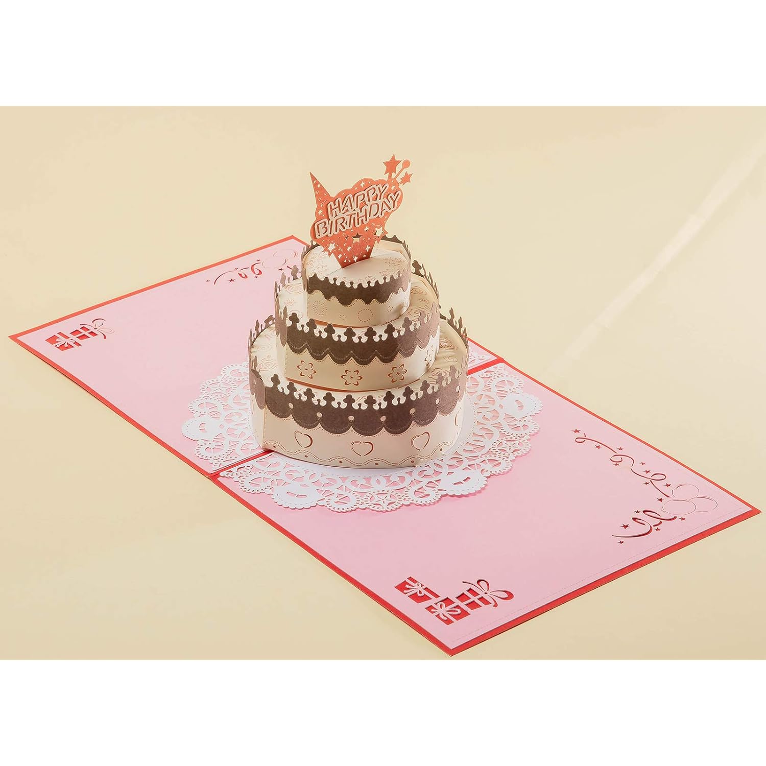 AIT Pop Up Greeting Cards for Birthday, Happy Birthday Thank You Card, Cute Cake 3D Birthday Cards for Women Men, Mom Dad, Wife Husband Daughter, Cake -Red