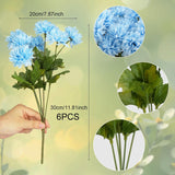6 Pcs Artificial Chrysanthemum Flowers Fake Mum Balls With Stem Mini Silk Bouquets For Table, Wedding, Party Decorations (Blue)