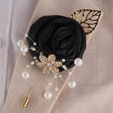 Female Men'S Artificial Boutonniere 5Pcs Gold Leaf Faux Silk Imitation Rose Corsage For Décor/Weddings/Balls/Ceremonies/Anniversaries,Etc. (Black)