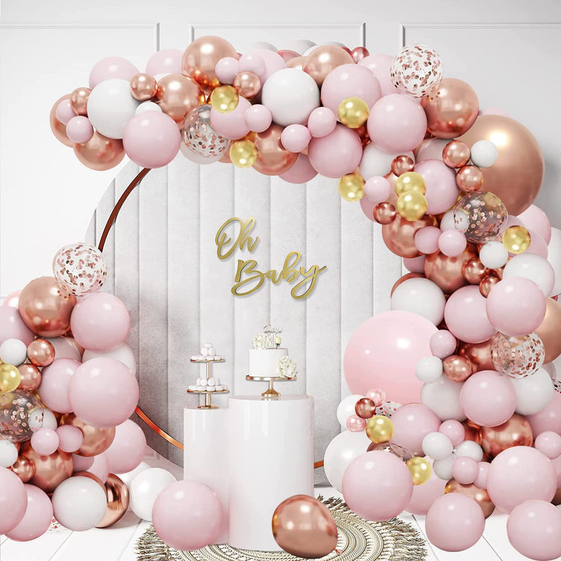 Pink White Rose Gold Balloons Garland Arch Kit,Pastel Pink White Confe