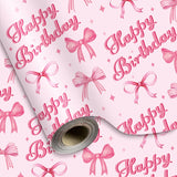 Happy Birthday Wrapping Paper Mini Roll 17In X 32.8Ft Watercolor Coquette Pink Bow Gift Wrap Paper For Girls Birthday Party Wrapping Supplies