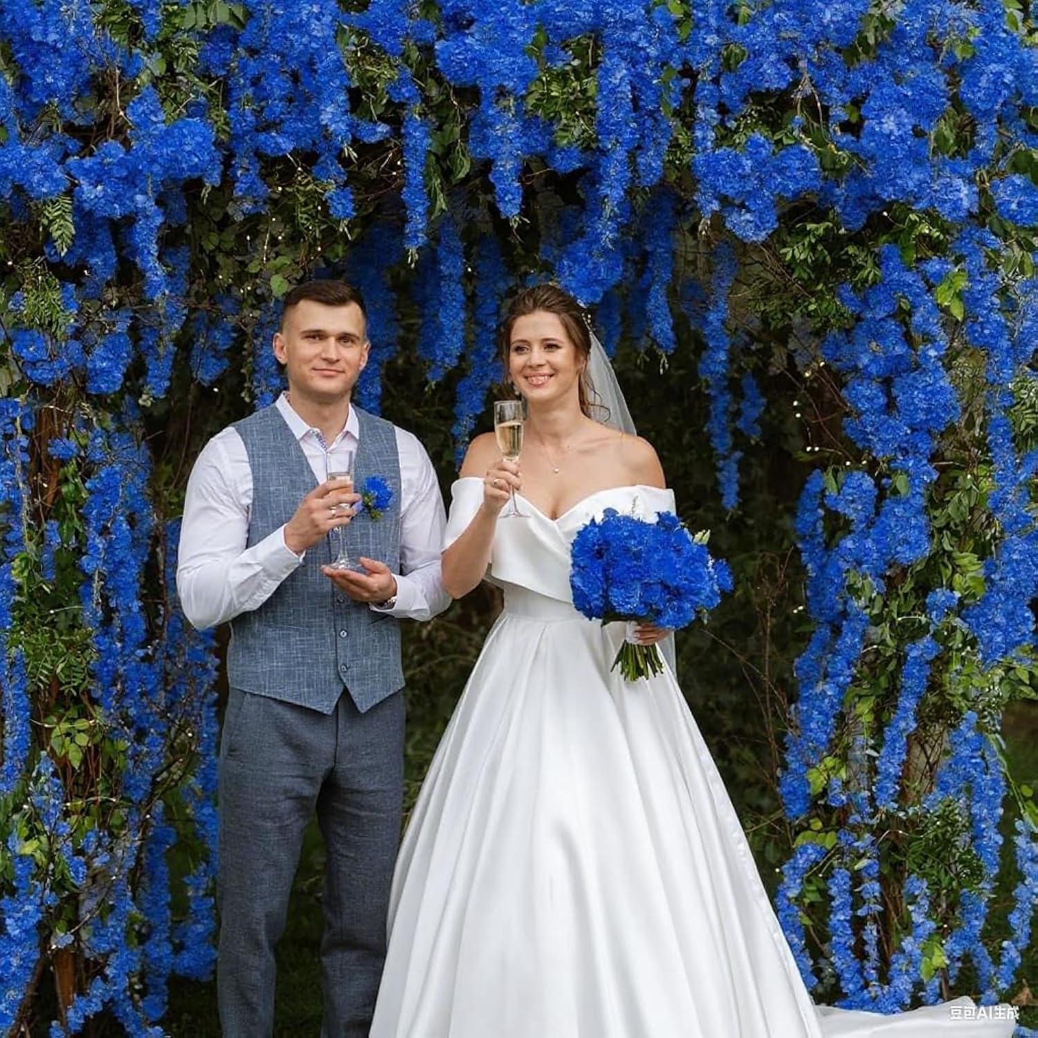 Wisteria Hanging Flowers, 24 Pack Artificial Wisteria Vines Fake Garland Silk Flower String For Wedding Party Garden Outdoor Greenery Home Wall Decoration (24Pcs Royal Blue)