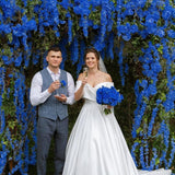Wisteria Hanging Flowers, 24 Pack Artificial Wisteria Vines Fake Garland Silk Flower String For Wedding Party Garden Outdoor Greenery Home Wall Decoration (24Pcs Royal Blue)