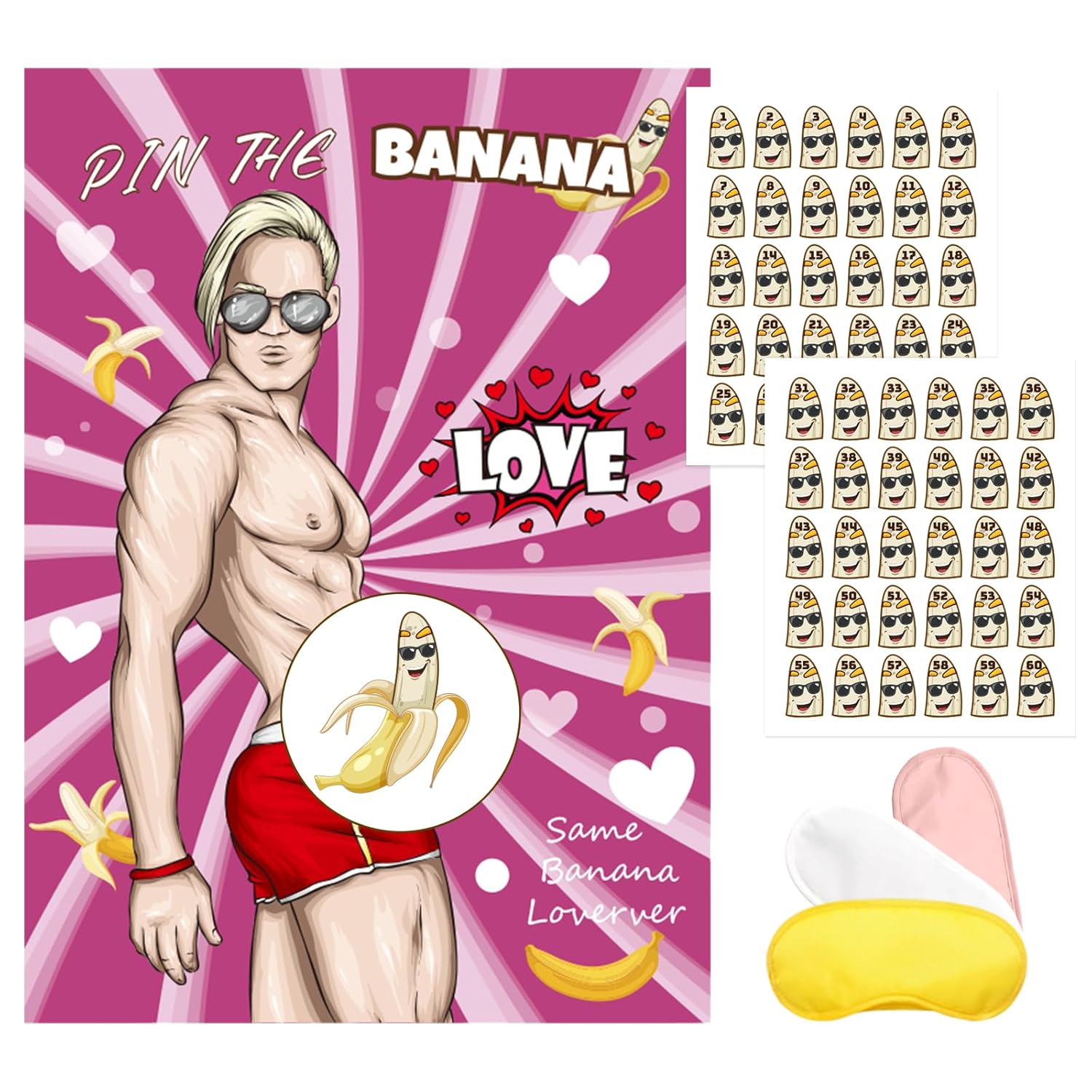 Bridal Shower Bachelorette Party Games Pin The Banana On The Hunk Games, Bachelorette Party Favors Wedding Engagement Party Games Funny Ice Breaker Games Hilarious Party Games 60 Stickers