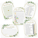 Bridal Shower Game Set – 5 Fun Games And Activities For 50 Guests, Includes Bingo, Trivia, And Advice Cards, Botanical Greenery Wedding Shower Games