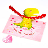 I Love You This Much Pop Up Card, Dinosaur, Heart, 3D Popup Greeting Cards, Gift For Valentines, Birthday, Mothers Day, Anniversary, Thinking Of You, 5X7 - Includes Envelope And Message Note