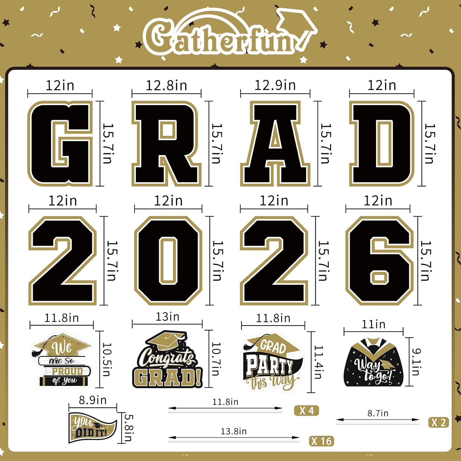 Black Themed 2026 Graduation Decorations Class Of 2026 Set - Congrats Grad Yard Signs, Class Of 2026 Yard Signs, Complete Party Supplies For High School & College Celebrations