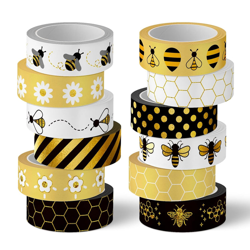 12 Rolls Bee Washi Tape Foil Gold Honey Bee Washi Masking Tape 15Mm Wide Bumbl