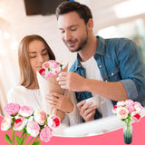 Pink Rose Crochet Flowers, 8 Pcs Fake Rose Artificial Flower Handmade Knitted Rose Bouquet With 9 Pcs Bouquet Sleeves And A Rose Greeting Card For Mothers Day/Birthday/Anniversary Home Decor
