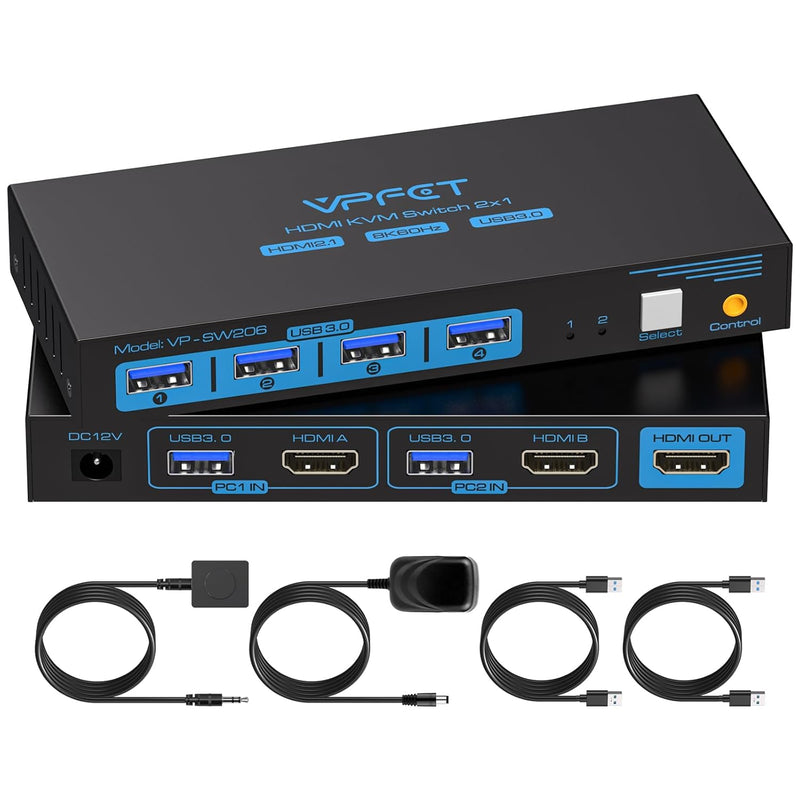 8K Hdmi Kvm Switch 2 Port For 2 Computers Share 1 Monitor Usb 3.0 Kvm Switches