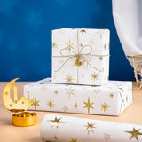 Eid Wrapping Paper Roll, Mini Roll, White And Gold 3D Embossed Foil Star Design, White Kraft Gift Wrap Paper For Ramadan, Birthday, Wedding, Baby Shower, Holiday, 17 Inches X 16.4 Feet