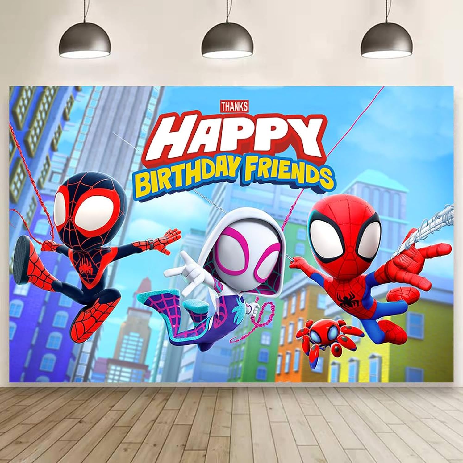 Spider and Friends Birthday Banner 5x3ft Kids Party Backdrop Decor