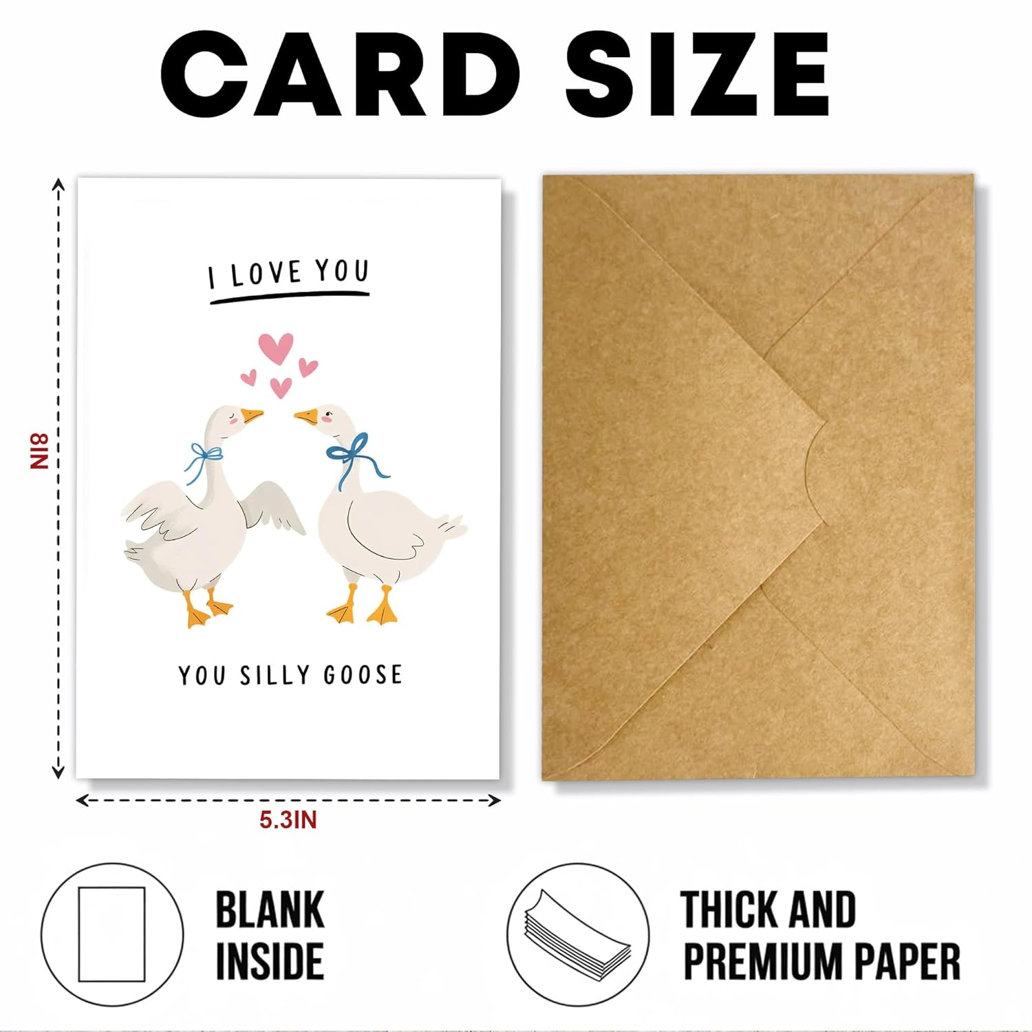 (5.3X8In) I Love You You Silly Goose Funny Romantic Card, Cute Animal Love Greeting For Couples, Adorable Goose Illustration Valentine Anniversary, Minimal Blank Inside With Envelope (Xmas 8)