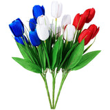 18 Pcs Patriotic Artificial Flower - Red, White, And Blue Artificial Tulips Fourth Of July Memorial Day Cemetery Flowers For Grave