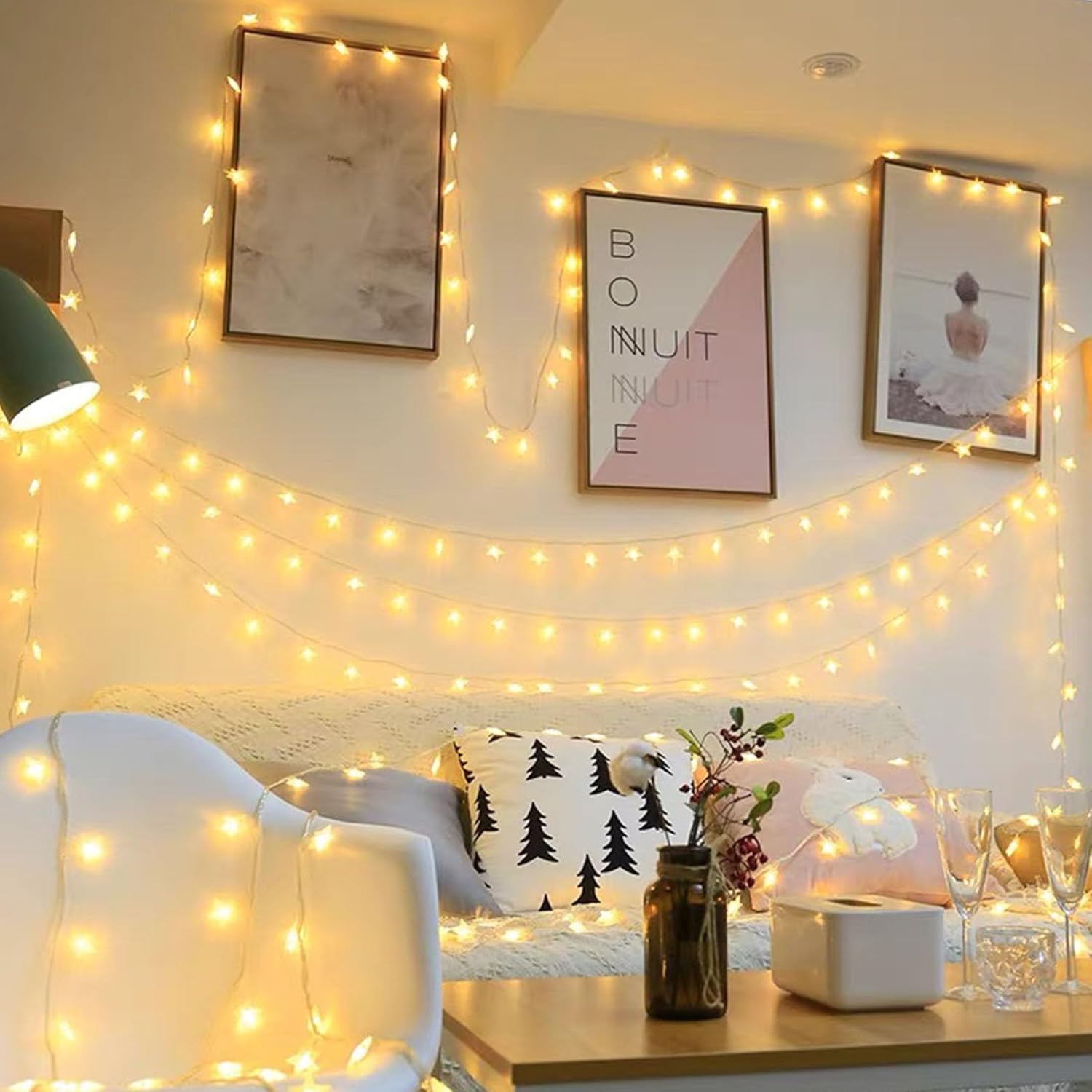 Star String Lights For Bedroom - 17 Ft 50 Led Fairy Christmas Lights Battery Operated, Indoor Outdoor Waterproof Star Tw