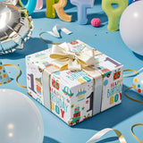Happy 1St Birthday Wrapping Paper Roll For Boys, Mini Roll, Blue Cute Boy, Gift, Car And Cake Pattern Gift Wrap Paper For Birthday Party And More, 17 Inches X 16.4 Feet, 1 Year Old