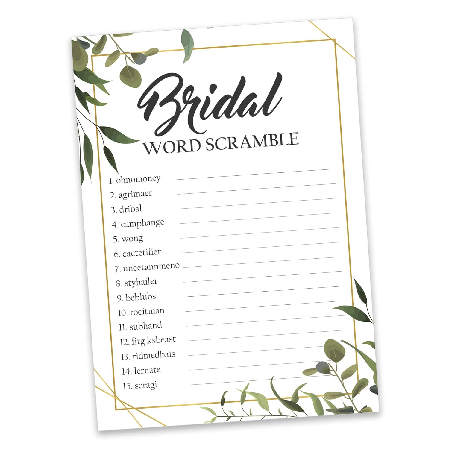 Scramble Bridal Shower Game Cards Greenery Party Wedding Supplies 50-Pack Wedding Word