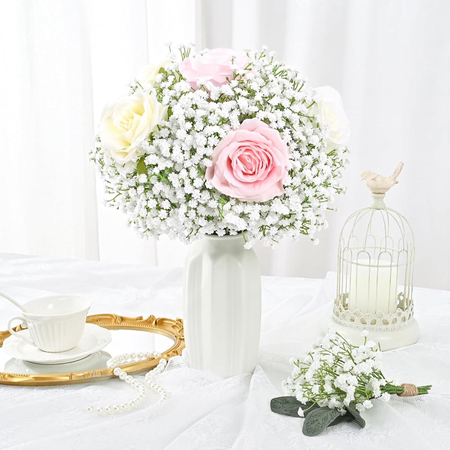 Babys Breath Artificial Flowers, 20Pcs Baby Breath Flowers Artificial Bulk, Fake White Gypsophila Babies Breath Real Touch Flowers For Wedding Bouquet Floral Arrangement Party Home Decor