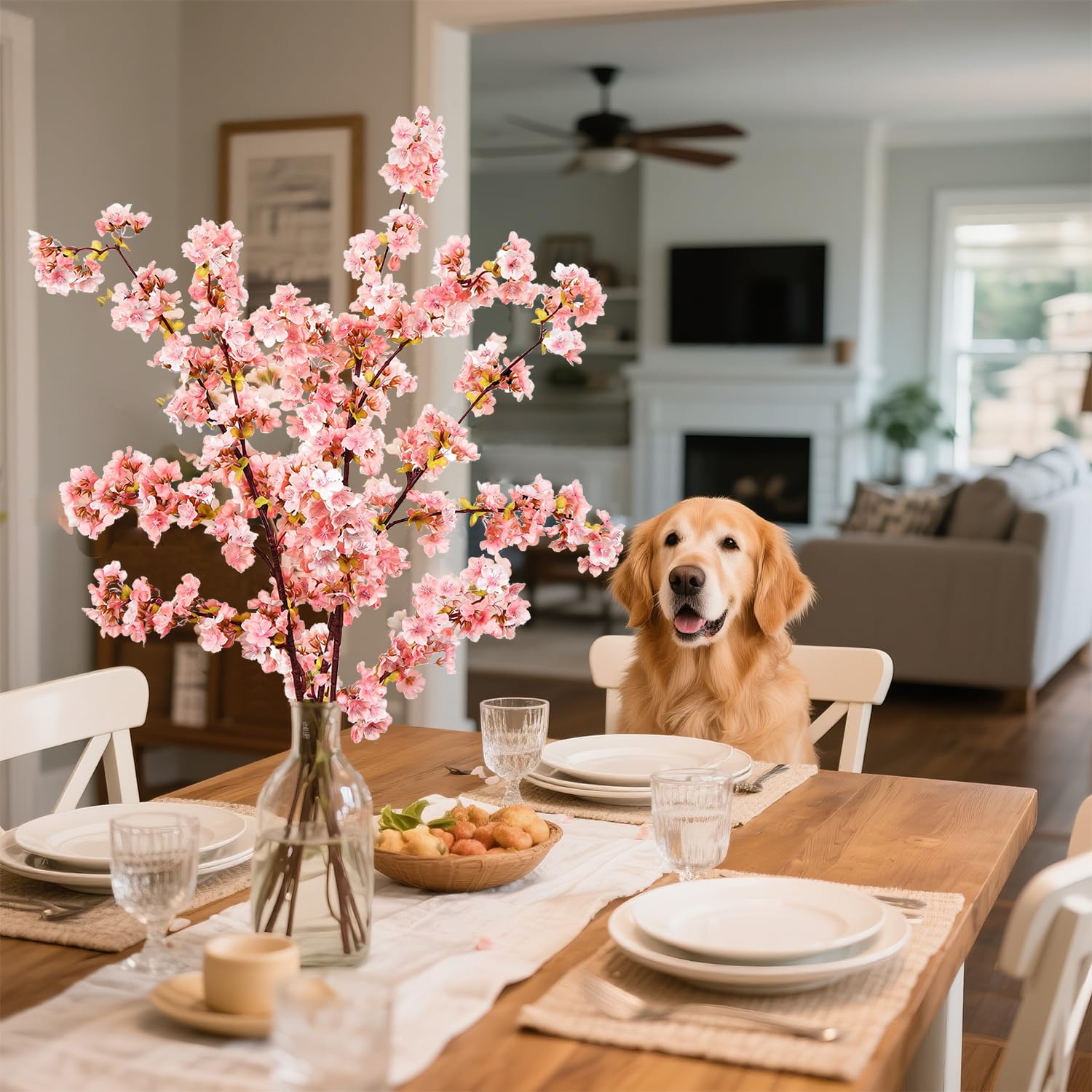 39.3 Inch Pink Cherry Blossom Branches Fake Cherry Blossom Bouquets Long 3Pcs Branches Flowers Stems Silk Tall Japanese Fake Flower Arrangements For Home Wedding Party Decoration