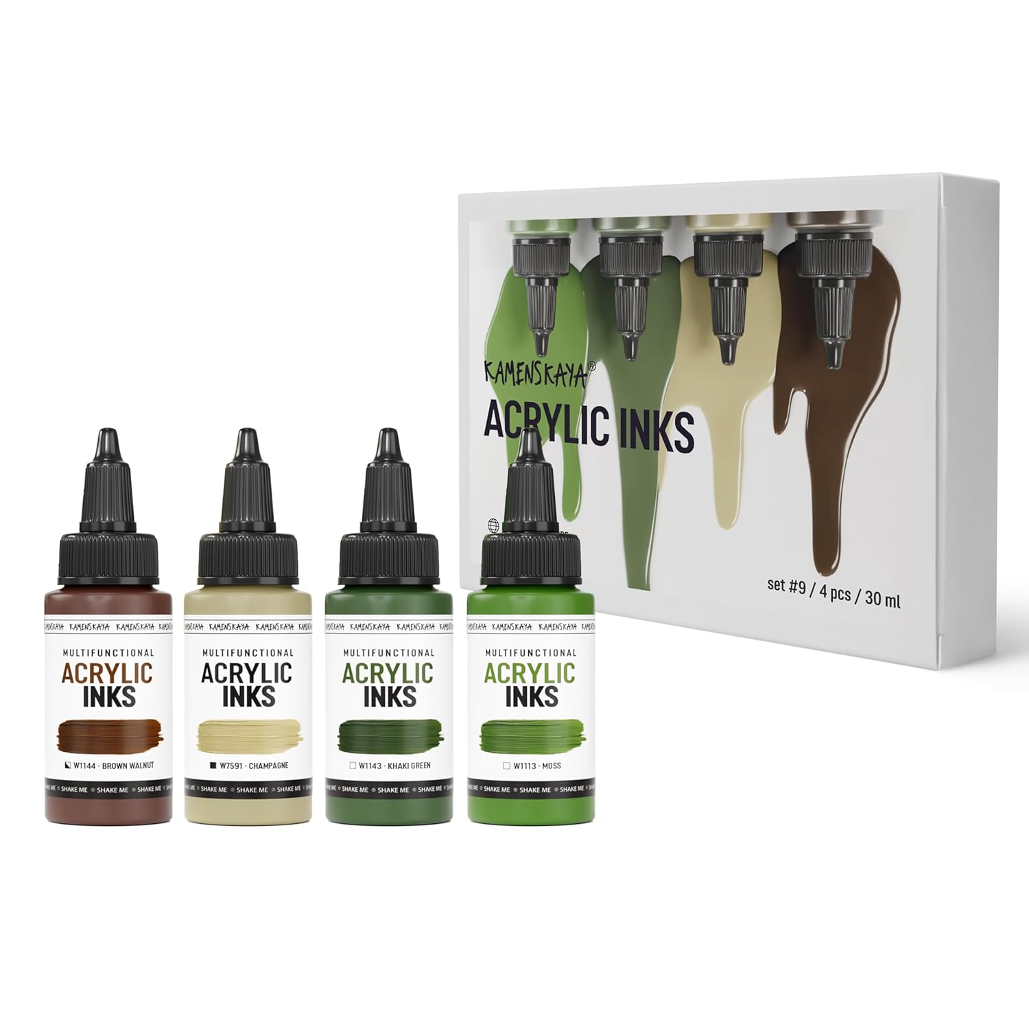 Acrylic Inks For Artists - Acrylic Ink Set, Color Combination #9-4 Pcs. 1 Fl Oz (30 Ml) Each