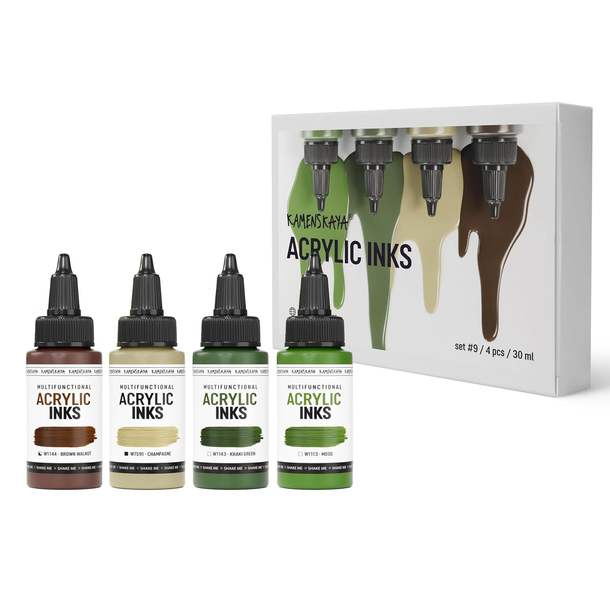 Acrylic Inks For Artists - Acrylic Ink Set, Color Combination #9-4 Pcs. 1 Fl Oz (30 Ml) Each