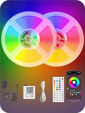 32.8FT RGB Neon Rope Lights App Remote Control Music Sync IP67 Waterproof Flexible Strip