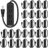 20 Pack 3 Outlet Power Strip 1FT Extension Cord Flat Plug Mountable Mini Power Strip Black